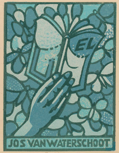 Exlibris by Henk Blokhuis from Netherland for Jos van Waterschoot - Book Hand(s) Butterfly 