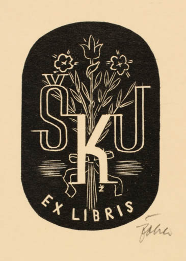 Exlibris by Jar. E. Zoha from Czech Republic for ? S. K. J. - Flower Monogram Text/Writing 