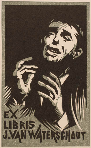 Exlibris by Willy Braspennincx from Belgium for Jos van Waterschoot - Hand(s) Man Portrait 