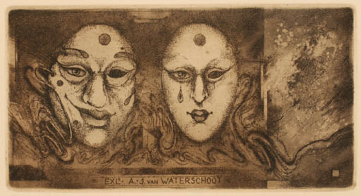 Exlibris by Zdenek Bugan from Slovenia for ? Agaath & Jos Van Waterschoot - Woman Man Portrait Theater/Cirkus 