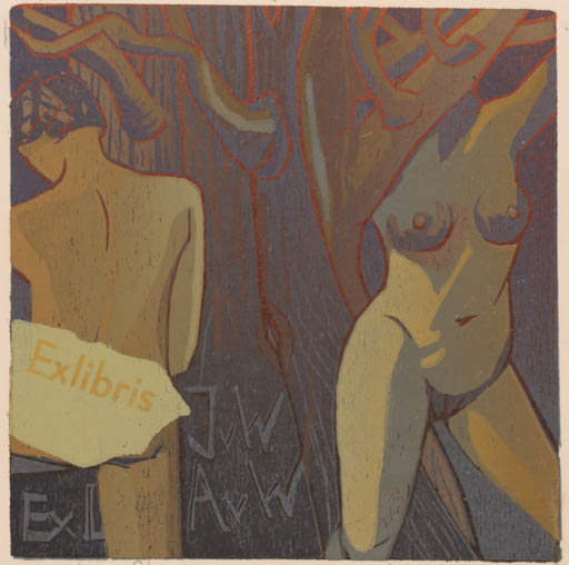 Exlibris by Antje Veldstra from Netherland for ? Agaath & Jos Van Waterschoot - Adam and Eve Religion Tree 