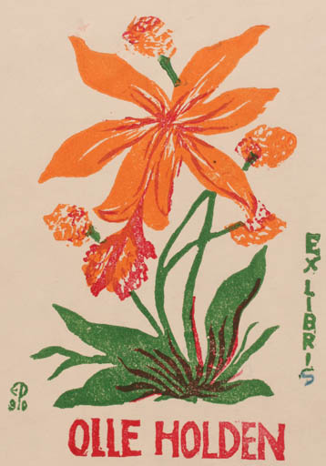 Exlibris by Edmund Peter from Denmark for Olle Holden - Flower 