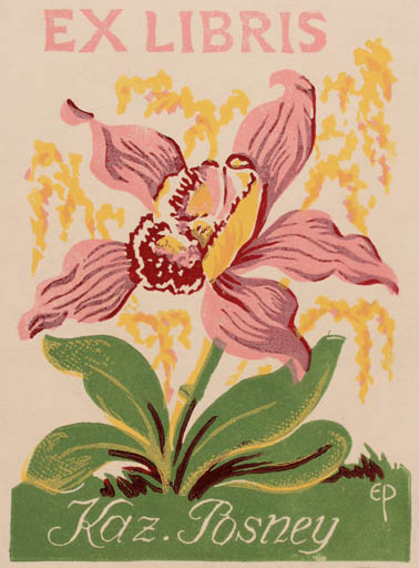 Exlibris by Edmund Peter from Denmark for Kaz Posney - Flower Flora 