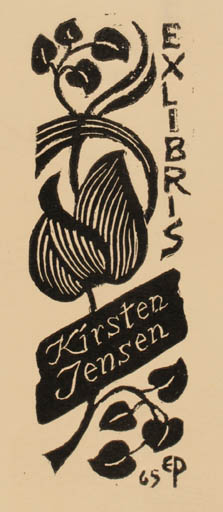 Exlibris by Edmund Peter from Denmark for Kirsten Jensen - Flower Flora Text/Writing 