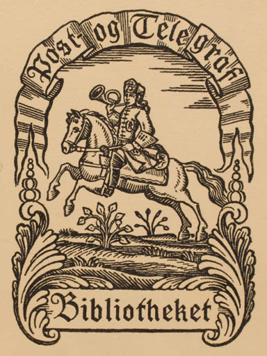 Exlibris by Edmund Peter from Denmark for ? Post og Telegraf Bibliotheket - Flora Horse Scenery/Landscape Music Horseman/Rider 