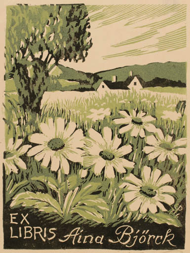 Exlibris by Edmund Peter from Denmark for Aina Björck - Flower Flora Scenery/Landscape Tree 