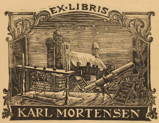 Exlibris by Edmund Peter from Denmark for Karl Mortensen - Book City Church Ornament 