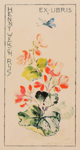 Exlibris by Edmund Peter from Denmark for Henny Welsch Riis - Flower Flora Butterfly 