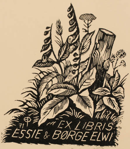 Exlibris by Edmund Peter from Denmark for Essie & Börge Elwi - Flora Tree 