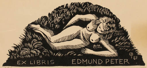 Exlibris by Edmund Peter from Denmark for ? Ipse - Flora Woman Nude 