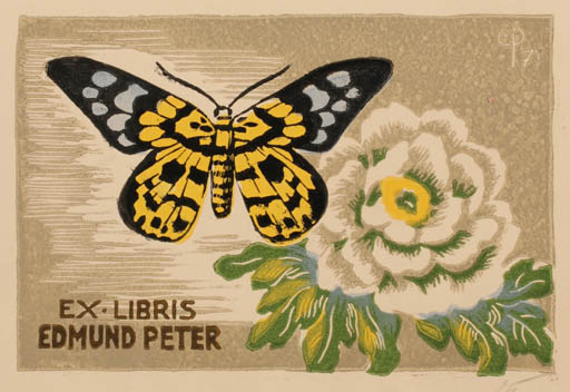 Exlibris by Edmund Peter from Denmark for ? Ipse - Flower Butterfly 