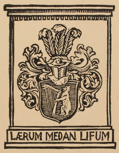 Exlibris by Edmund Peter from Denmark for ? ? - Fauna Heraldry Music Ornament 