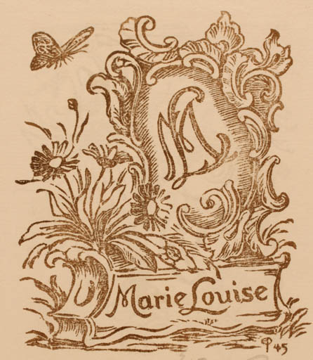 Exlibris by Edmund Peter from Denmark for Marie Louise Wörth - Flower Ornament Butterfly 