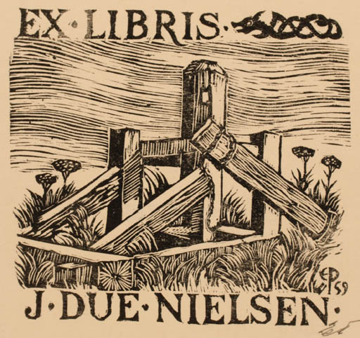 Exlibris by Edmund Peter from Denmark for Johan Due Nielsen - Working Flower Flora 