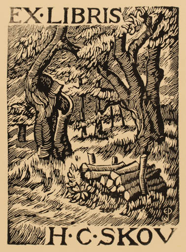 Exlibris by Edmund Peter from Denmark for H. C. Skov - Forest Tree 