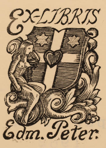 Exlibris by Edmund Peter from Denmark for ? Ipse - Heraldry Woman Nude Ornament 