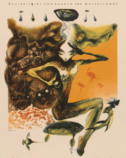 Exlibris by Dimo Milanov from Bulgaria for ? Agaath & Jos Van Waterschoot - Fauna Fish Woman Maritime Nude 