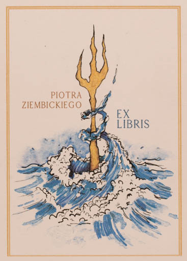 Exlibris by Ewa Ziembicka from Poland for Piotra Ziembickiego - Maritime Mythology Weapon 