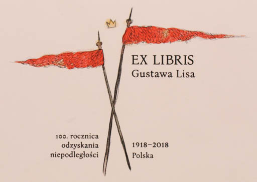 Exlibris by Ewa Ziembicka from Poland for Gustawa Lisa - Regent/royalty Weapon 