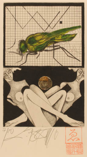 Exlibris by Leo Bednarik from Slovak Republic for ? ? - Insect Woman Nude 