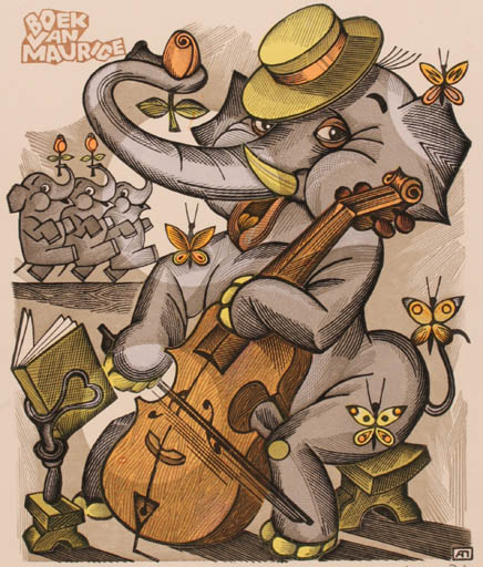 Exlibris by Arkady Pugachevsky from Ukraine for ? Maurice - Flower Fauna Music Butterfly 