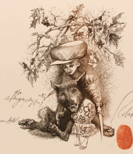 Exlibris by Robert Evgeny Baramov from Belgium for Agaath Van Waterschoot - Fairytale/fable Fauna Woman Weapon 