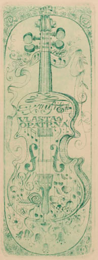 Exlibris by Michaela Lesarova-Roubickova from Czech Republic for Vlasta Opatrna - Flower Ex Mucika Music Ornament 