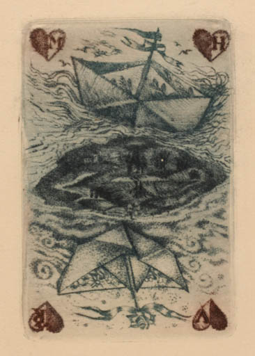 Exlibris by Michaela Lesarova-Roubickova from Czech Republic for H., V., R. M. - Flower Bird Maritime Ship/Boat 