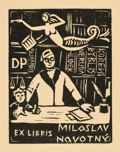 Exlibris by ? Unbekannt from Czech Republic for Miloslav Novotny - Working Book Child Interior Mermaid Man 