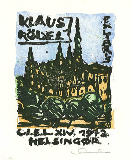 Exlibris by Kàroly Andrusko from Yugoslavia for Klaus Rödel - Castle/Palace Exlibris Congress 