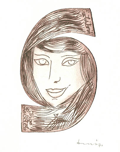 Exlibris by Jerzy Druzrycki from Poland for Inge Rödel - Woman Portrait 