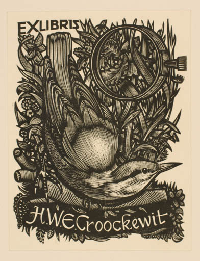 Exlibris by Jan Battermann from Netherland for H. W. E. Crookewit - Flora Bird 