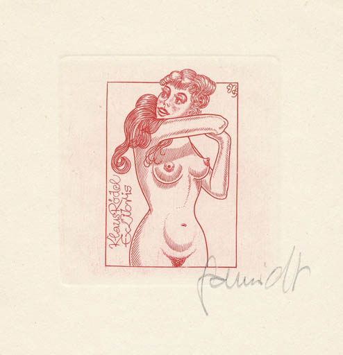 Exlibris by Eugen Schmidt from Germany for Klaus Rödel - Woman Nude 