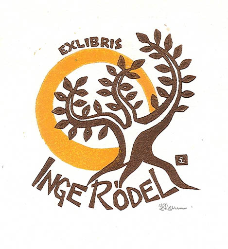 Exlibris by Jørgen Lindhardt Rasmussen from Denmark for Inge Rödel - Flora Sun Tree 