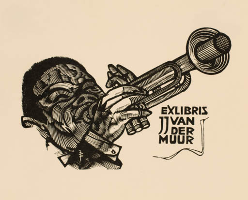 Exlibris by Jan Battermann from Netherland for J. J. van der Muur - Man Music Portrait 