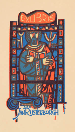 Exlibris by Jan Battermann from Netherland for Jan Rijsterborgh - Book Man Religion 