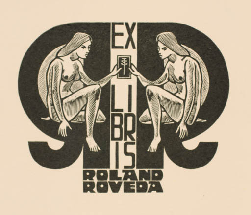 Exlibris by Jan Battermann from Netherland for Roland Roveda - Nude Woman 