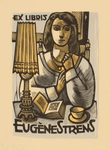 Exlibris by Jan Battermann from Netherland for Eugene Strens - Book Interior Woman 