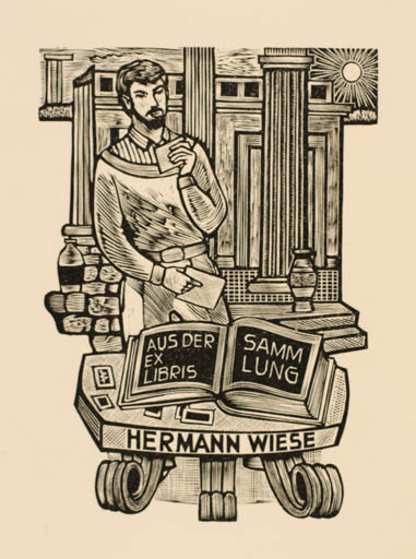 Exlibris by Jan Battermann from Netherland for Dr. Hermann Wiese - Classical antiquity Book Man 