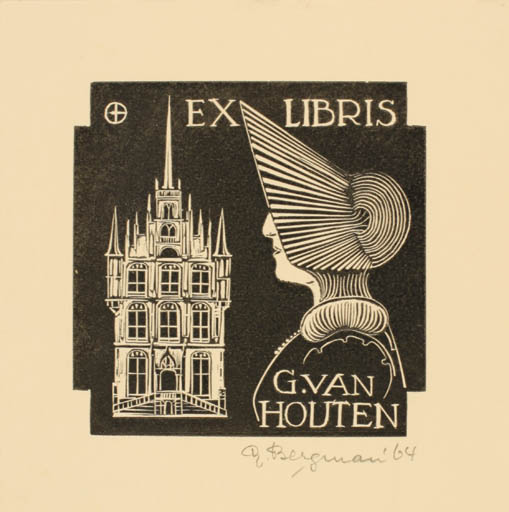 Exlibris by Gerard Bergman from Netherland for G. van Houten - Castle/Palace Woman 