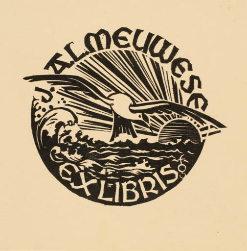 Exlibris by Harry Corvers from Netherland for J. Almeuwese - Bird Maritime Sun 