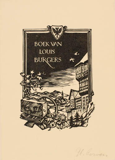 Exlibris by Harry Corvers from Netherland for Louis Burgers - City Scenery/Landscape 