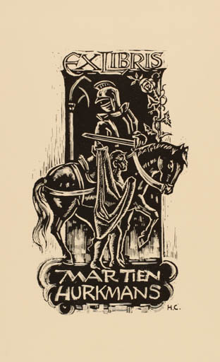 Exlibris by Harry Corvers from Netherland for Martien Hurkmans - Child Military/War Mythology Knight 