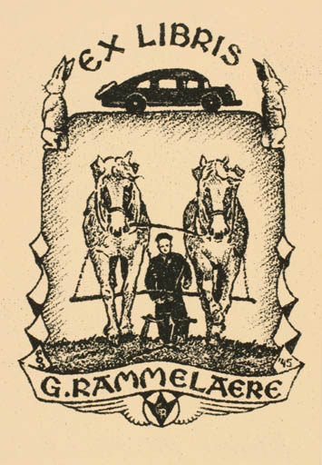 Exlibris by Harry Corvers from Netherland for G. Rämmelaere - Working Car Horse Man 