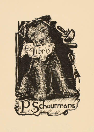 Exlibris by Harry Corvers from Netherland for P. Schuurman - Dog Printing technique 