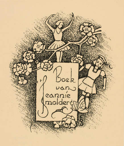 Exlibris by Harry Corvers from Netherland for Jeannie Smolder - Flower Book Child Dancing 