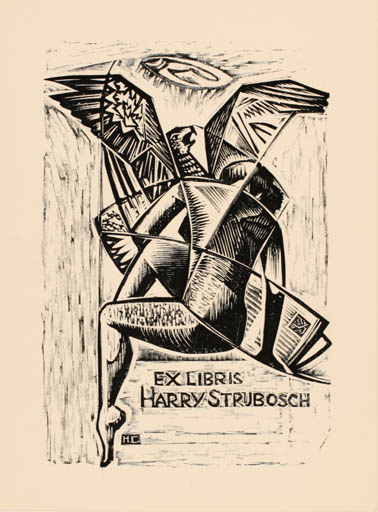 Exlibris by Harry Corvers from Netherland for Harry Strubosch - Bird Woman 