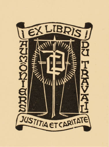 Exlibris by Harry Corvers from Netherland for Aumoniers du Travail - Law Monogram Text/Writing 