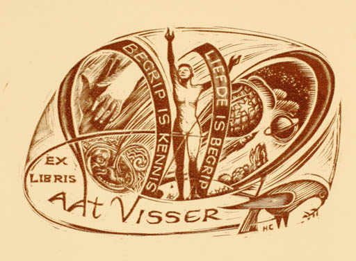 Exlibris by Harry Corvers from Netherland for Aat Visser - Cosmos Woman 