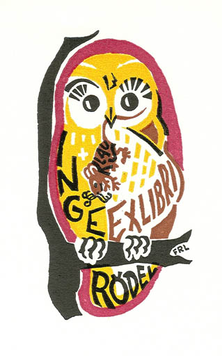 Exlibris by Flemming Rud Larsen from Denmark for Inge Rödel - Fauna Owl 